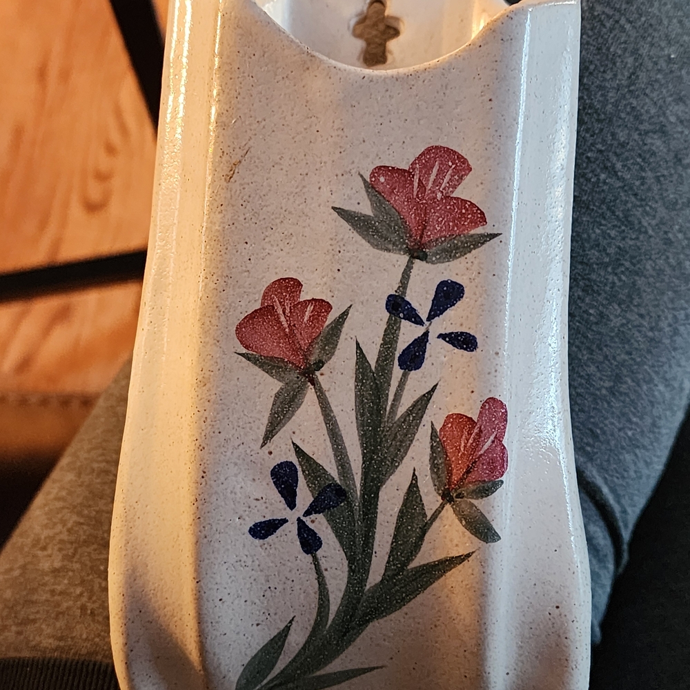 Floral Ceramic Vase with Red and Blue Flowers